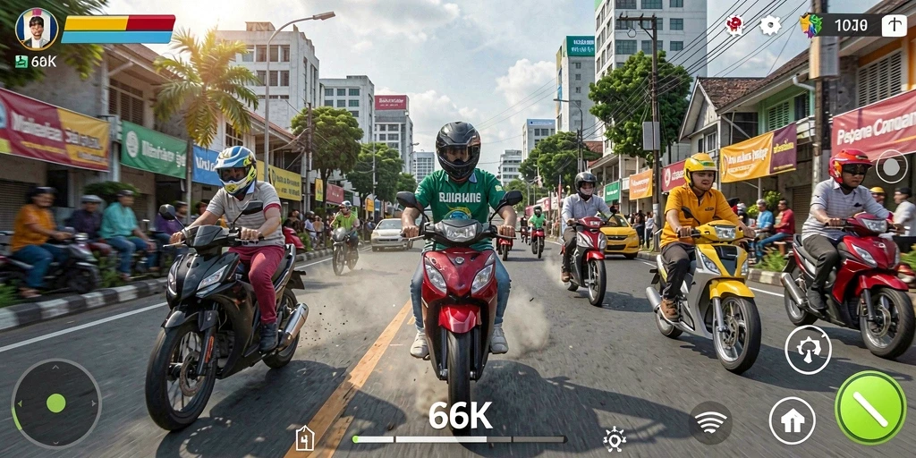 Tampilan gameplay balapan yang seru di 66K.