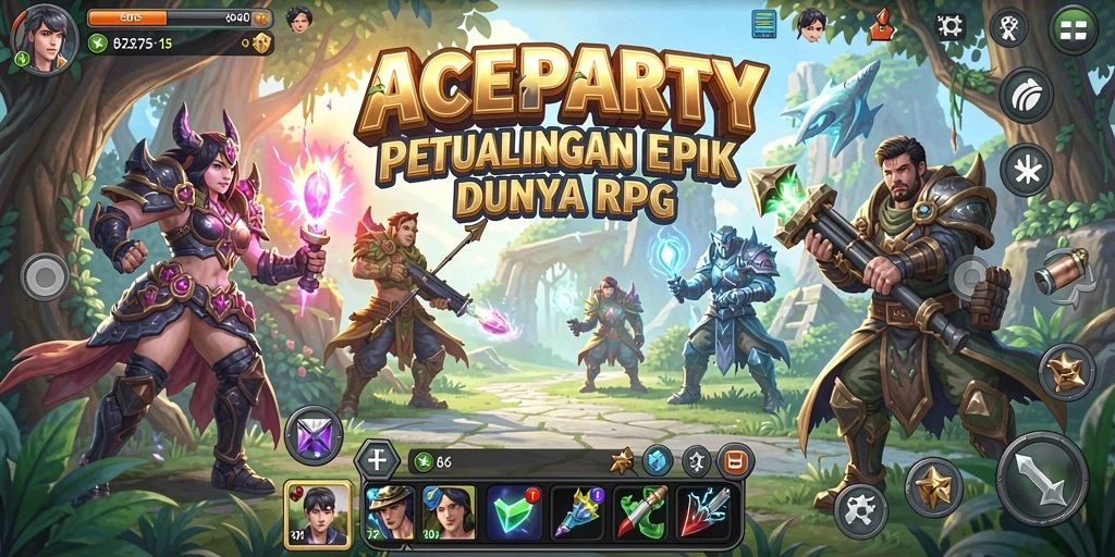 Tangkapan layar gameplay ACEPARTY menampilkan pertarungan memukau di dunia RPG.