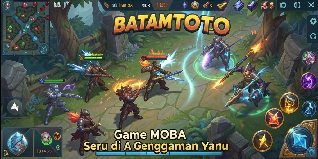Screenshot gameplay BATAMTOTO menampilkan pertarungan sengit antara hero.