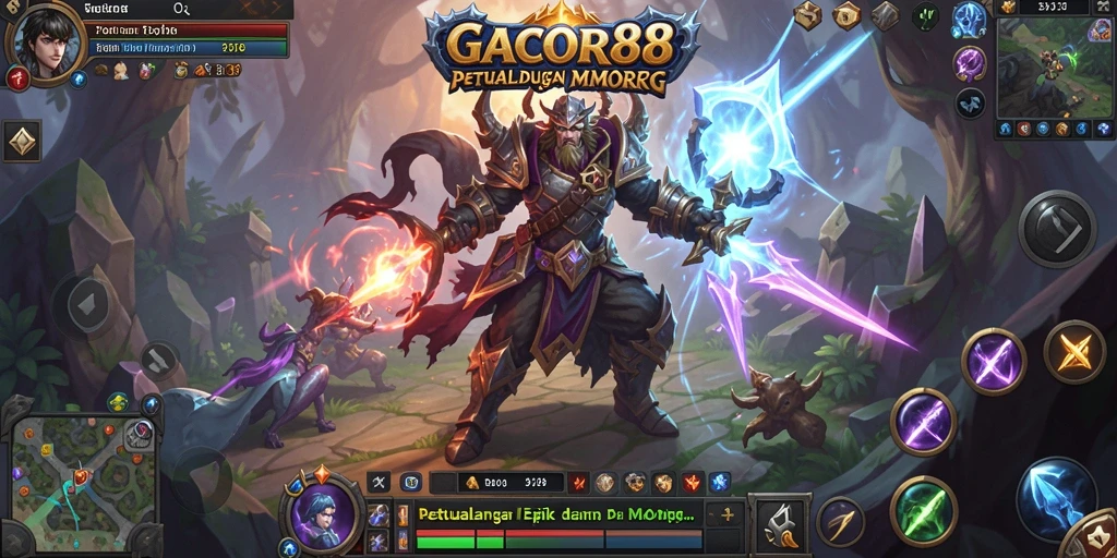 Screenshot GACOR88 menampilkan pertarungan seru antara pemain dan monster.