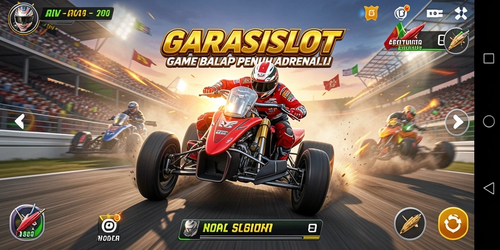 Screenshot GARASISLOT menampilkan aksi balap yang mendebarkan.