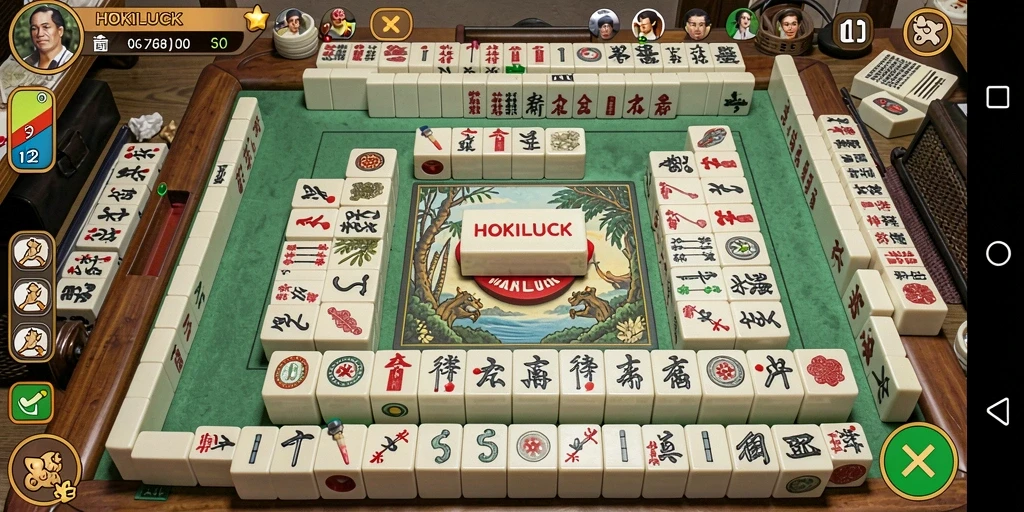 Tampilan saat bermain <strong>HOKILUCK</strong> dengan ubin Mahjong yang berwarna-warni.