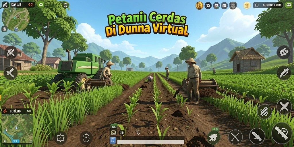 Screenshot utama gameplay IDKLUB menunjukkan suasana bertani yang seru dan interaktif.