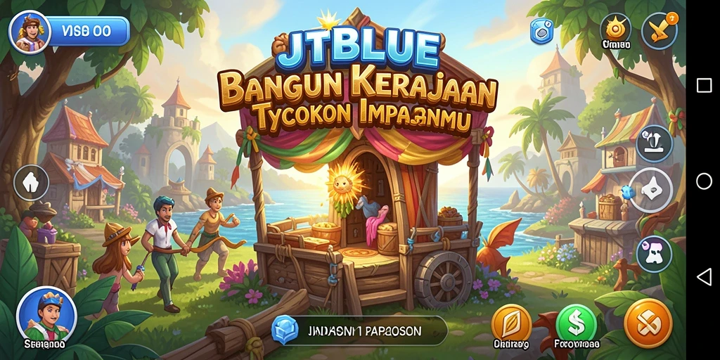 Tampilan gameplay JTBLUE dengan suasana bisnis yang dinamis.