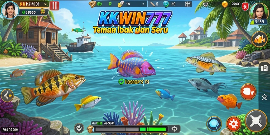 Tampilan gameplay seru di KKWIN777 dengan ikan berwarna-warni.