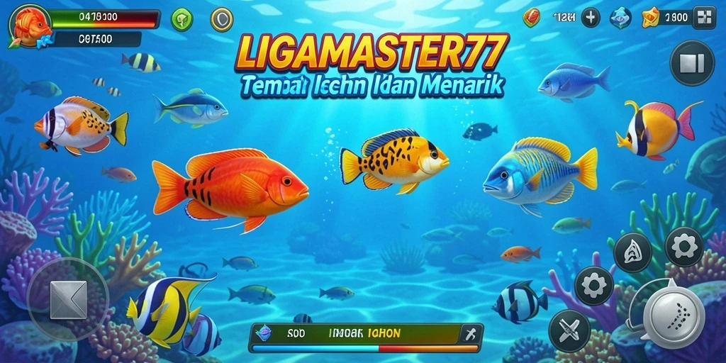 Tampilan gameplay menarik LIGAMASTER77 dengan aksi menembak ikan.