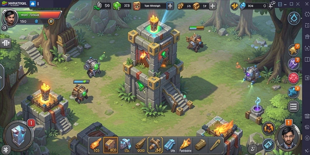 Screenshot gameplay MARIATOGEL menampilkan aksi Tower Defense yang mendebarkan.