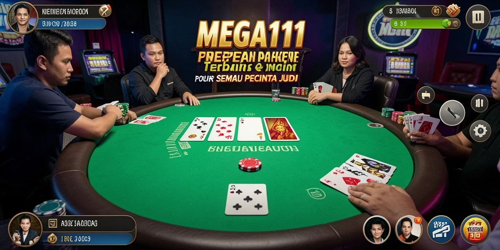 Tampilan seru dari gameplay poker di MEGA111