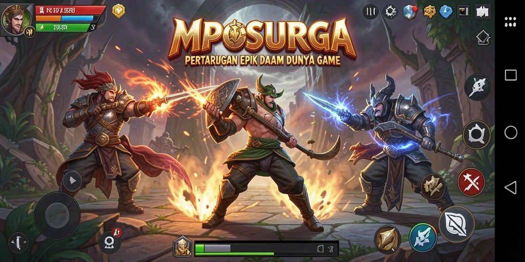Screenshot gameplay MPOSURGA menampilkan aksi pertarungan yang mendebarkan.
